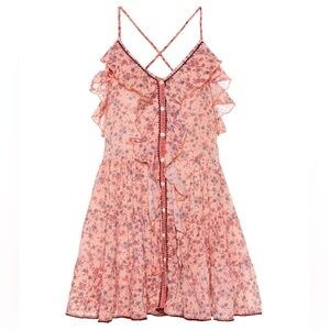 Poupette St. Barth Tamara ruffle floral cross back mini dress pink flower Small